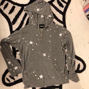 Monrow zip up grey with white stars zip hoodie L